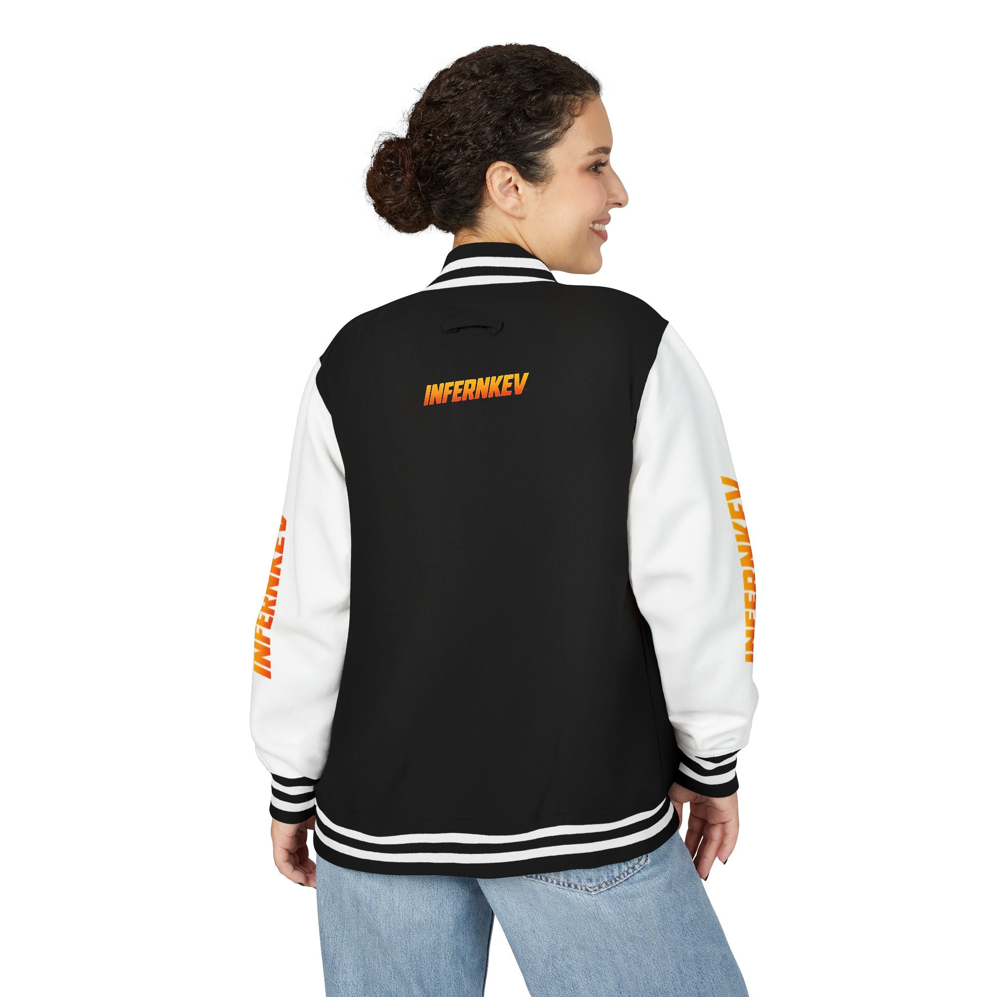 'INFERNKEV' Flame Mascot Letterman Jacket — Varsity Bomber