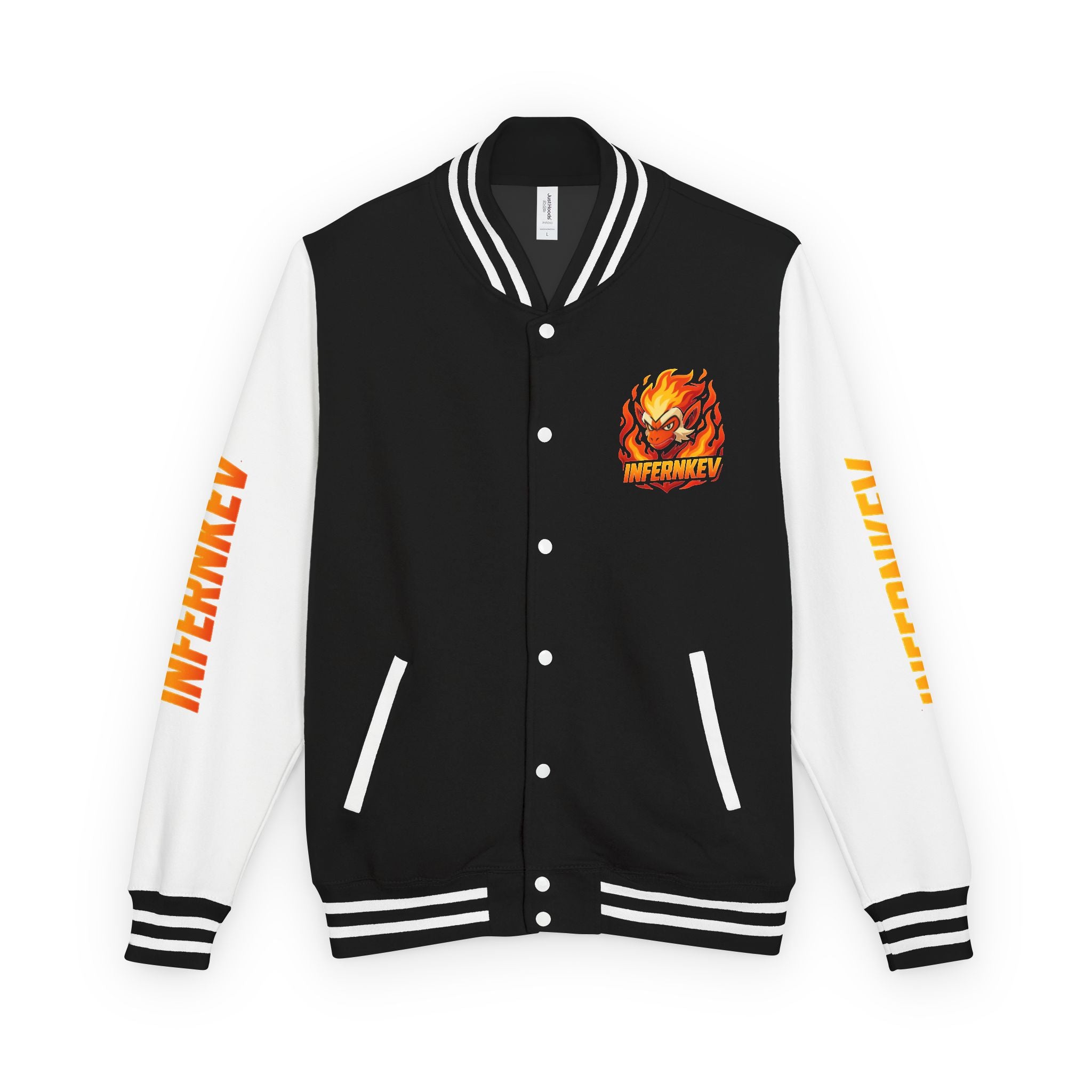 'INFERNKEV' Flame Mascot Letterman Jacket — Varsity Bomber